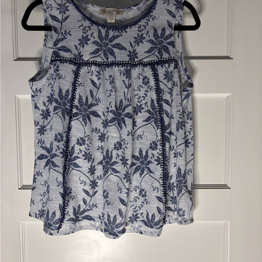 Vintage America Blue and White Floral Blouse